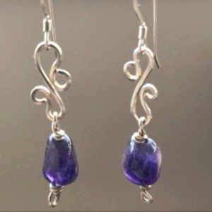Vintage 925 sterling silver earrings with natural purple amethyst stones
